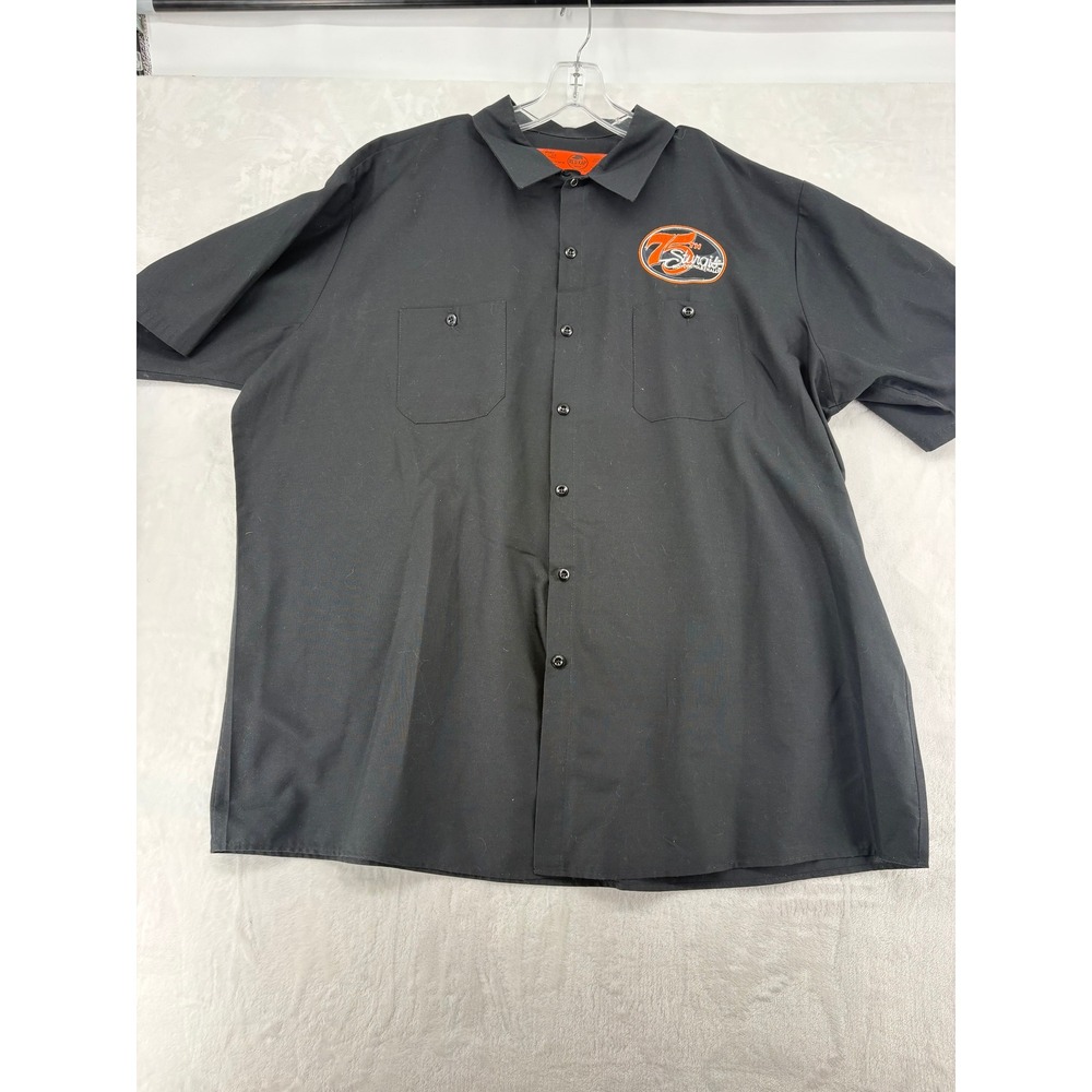 Red Kap Button Up 3XL‎ Shirt Black 75th Sturgis Motorcycle Rally Short Sleeve